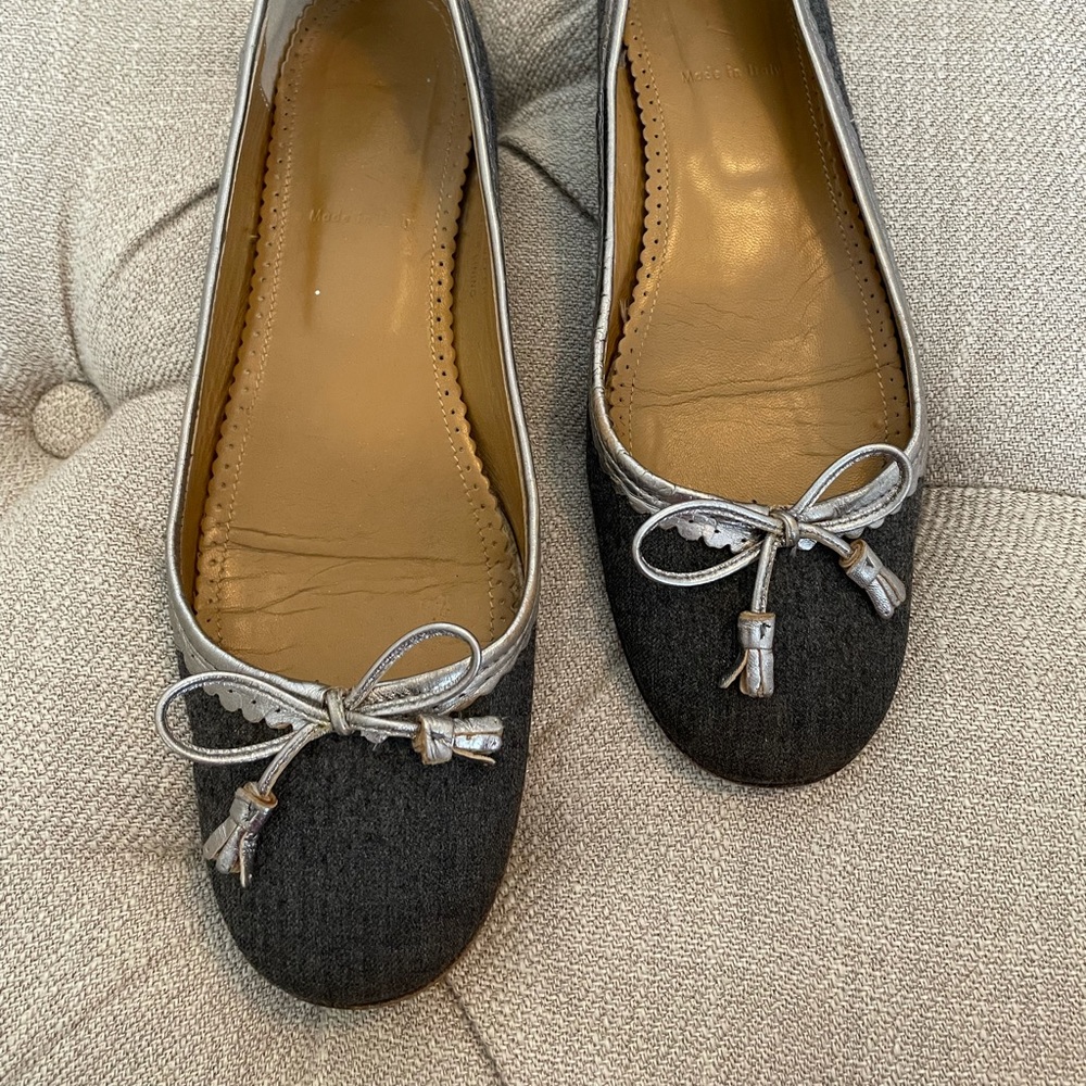 J. Crew Ballet Flats Charcoal Flannel 6.5 Cute!